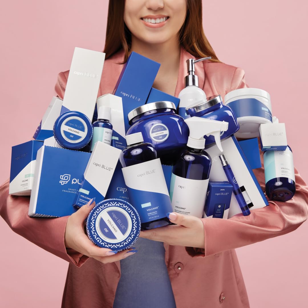 Capri Blue bottle side profile highlighting cobalt blue packaging appeal