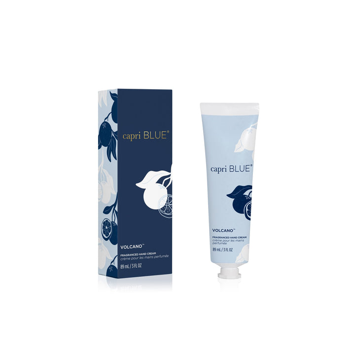 Capri Blue Volcano front tube showing bright blue packaging and scent artwork for easy recognition