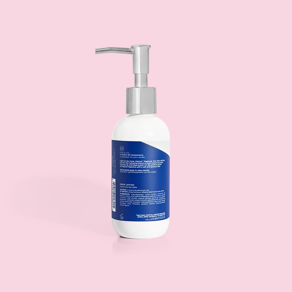 Capri Blue bottle on tropical vanity evoking Volcano scent energy and uplifting aroma