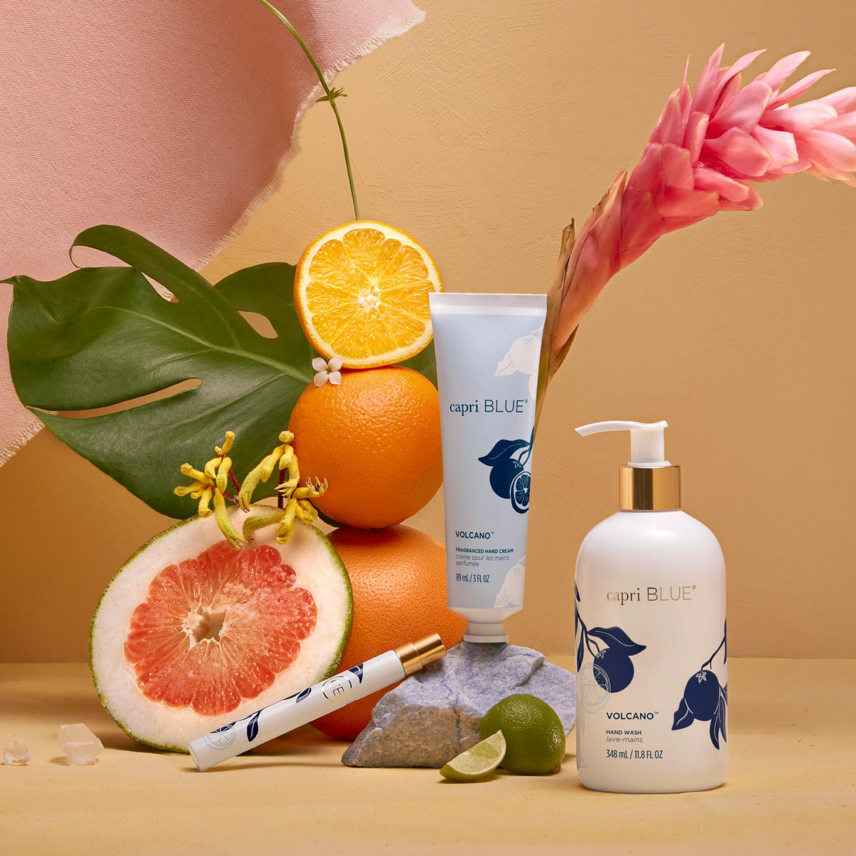 Capri Blue Volcano tube in a handbag illustrating portability and on-the-go moisturizing benefit