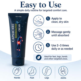 Capsacare tube on bathroom counter in lifestyle scene showing everyday convenience