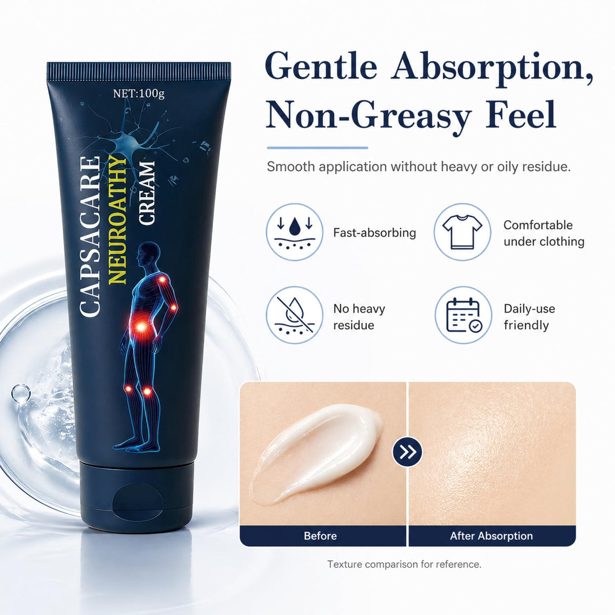 Capsacare massage use on knee illustrating easy application and mobility support
