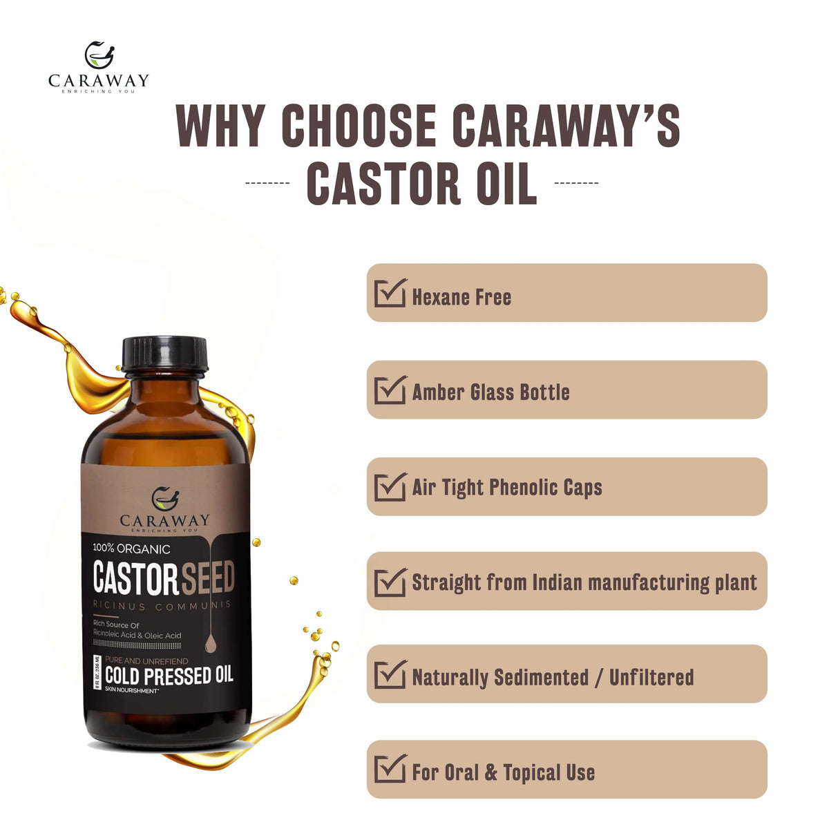 CARAWAY bottle with dropper measuring oil for controlled dosing and safe internal use