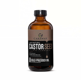 CARAWAY glass bottle front packaging showing pure castor oil and 236ml volume benefit clarity