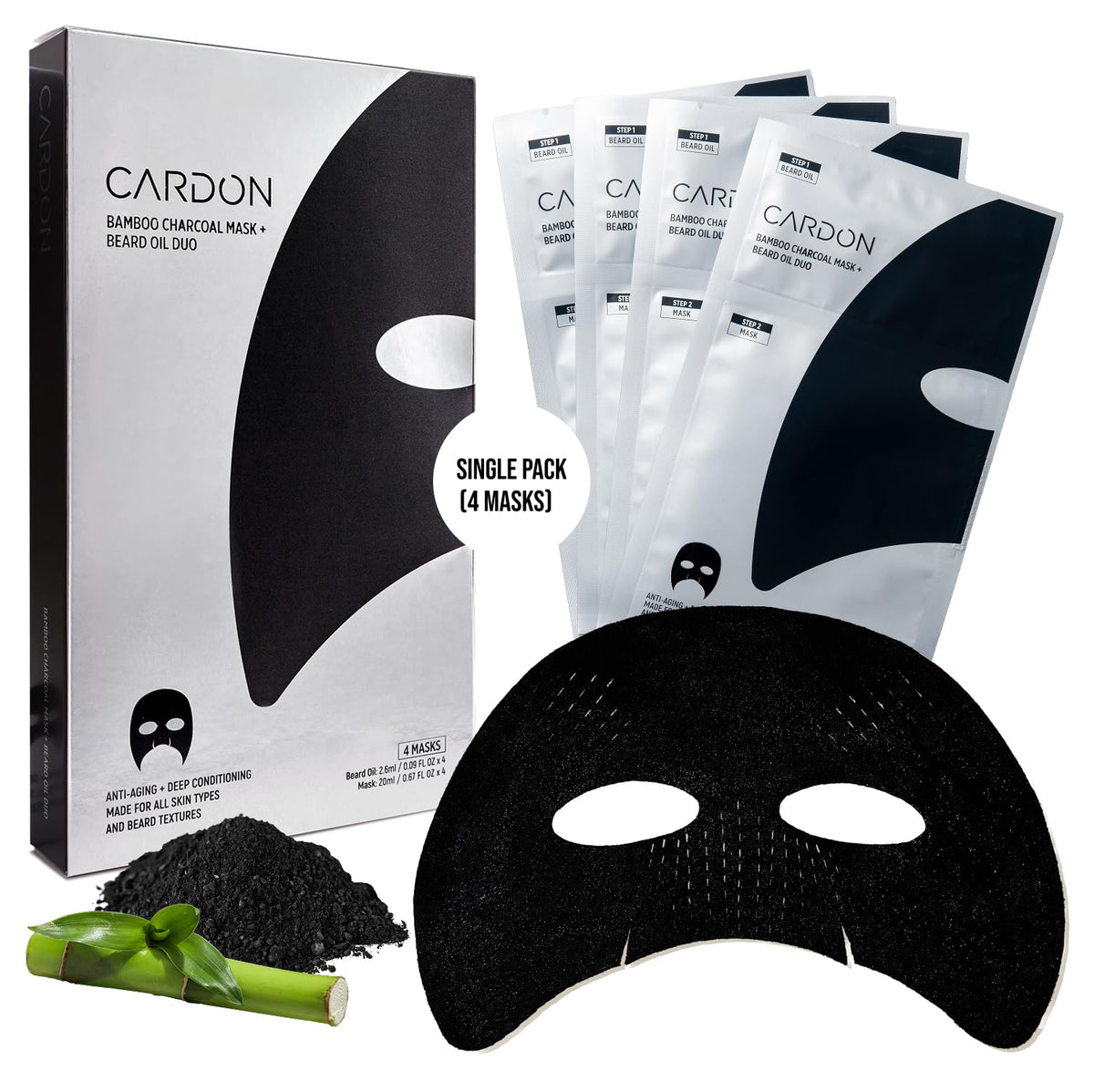 Cardon front packaging showing mask plus beard oil and benefits