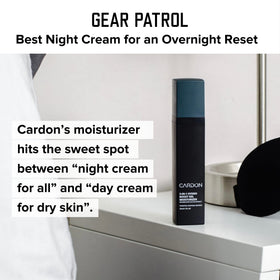 Cardon jar on bathroom shelf in lifestyle scene promoting daily skincare habit