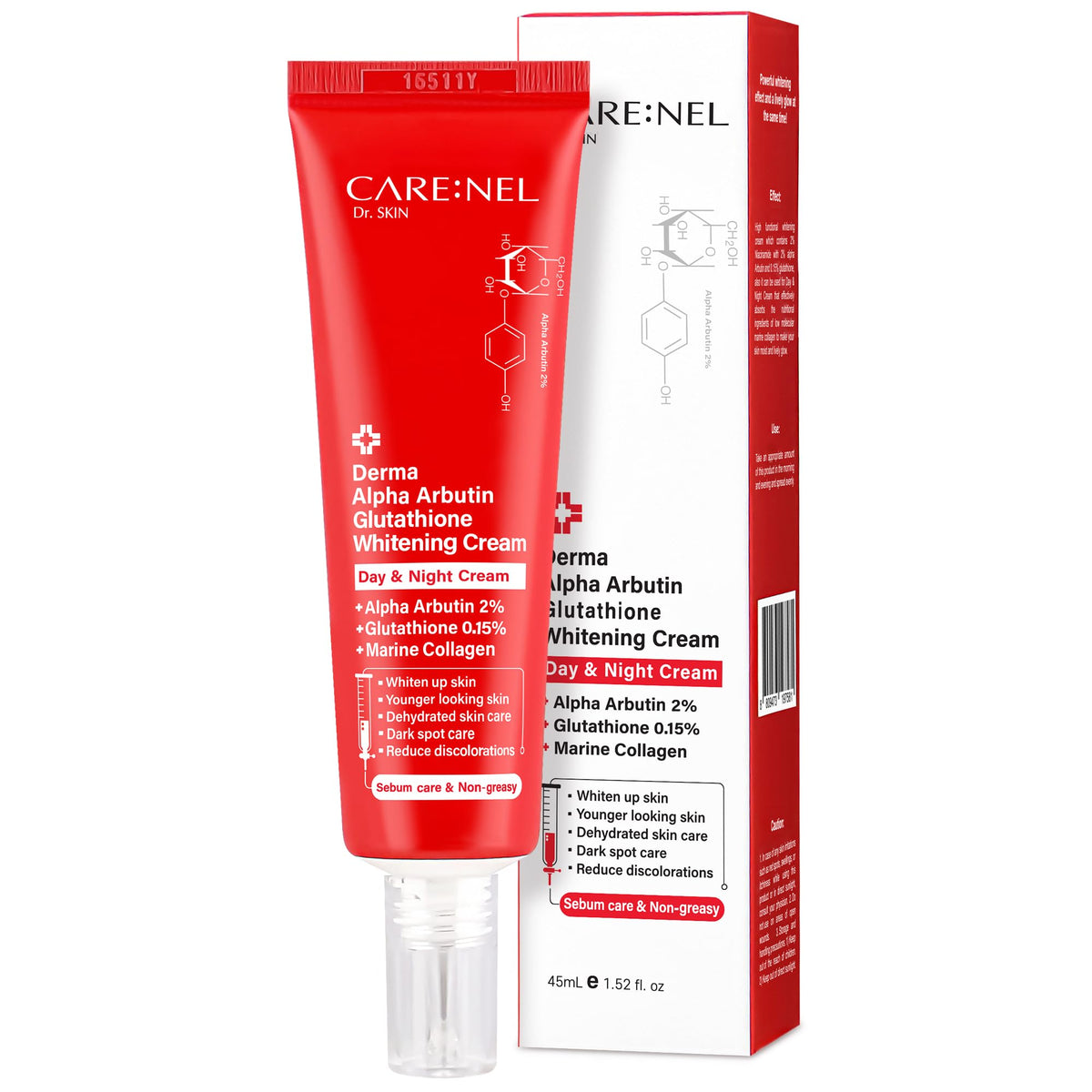 CARE:NEL front packaging showing product and size, highlights brightening benefit