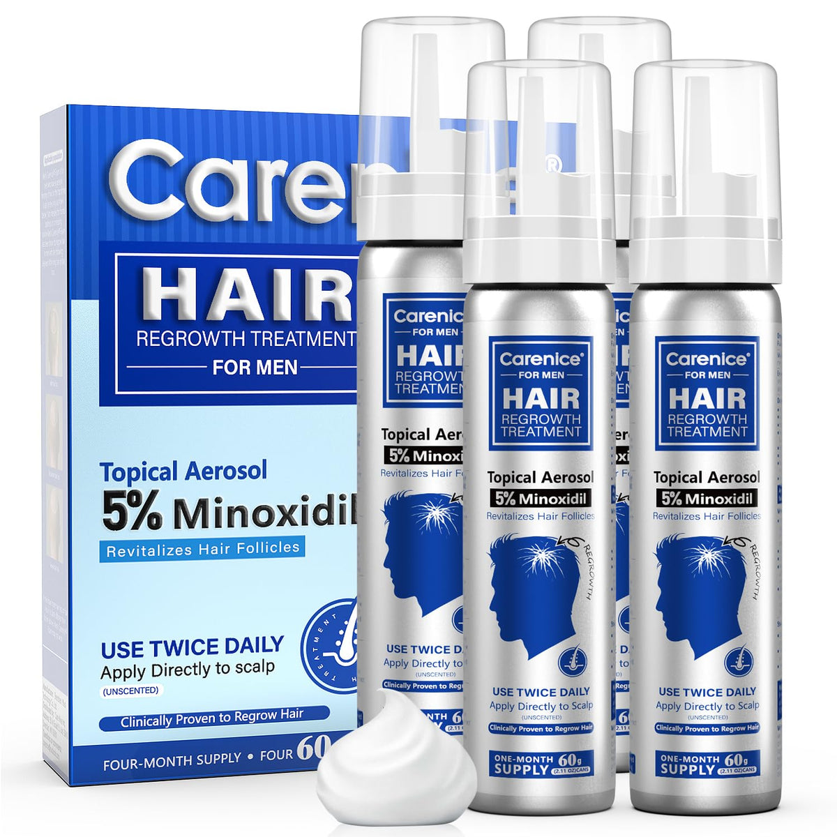 CARENICE front packaging showing unscented minoxidil foam for clear purchase decision