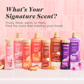 Caress bottle on bathroom vanity conveying luxury routine