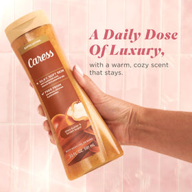 Caress bottle on shower shelf suggesting convenient daily use