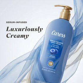 Caress in styled bathroom setting suggesting a relaxing shower experience