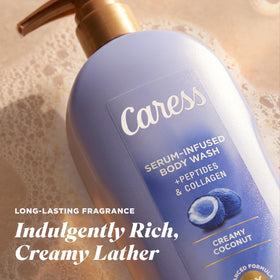 Caress bottle beside a hand for size and 20 fl oz scale reference