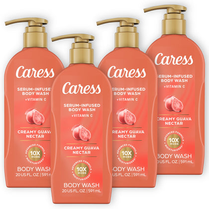 Caress bottle front packaging showing creamy guava nectar and pump for easy dispensing