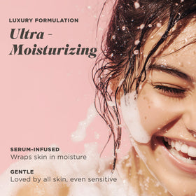 Rich creamy lather from Caress Creamy Guava Nectar showing moisturizing foam on skin