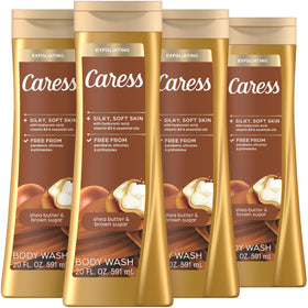 Caress bottle front packaging showing shea butter brown sugar scent benefits