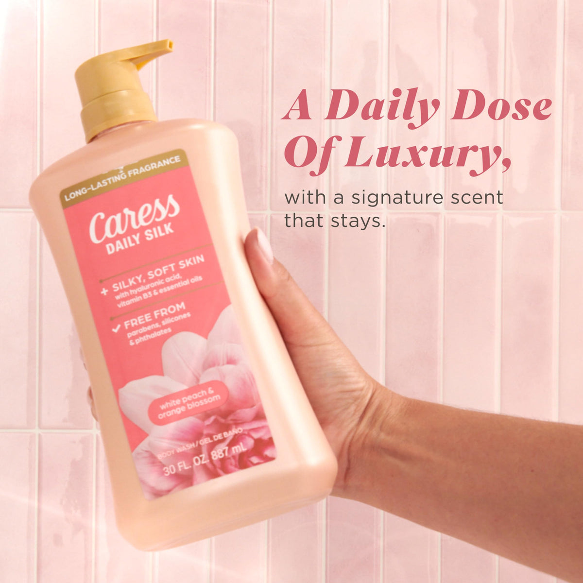 Caress being lathered with a loofah for effective cleansing and soft skin