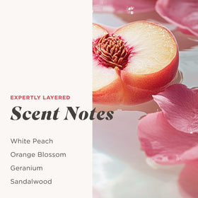 Caress bottle label highlighting hyaluronic acid and vitamin B3 benefits
