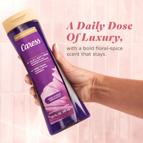 Caress ingredients callout showing hyaluronic acid and vitamin B3 benefit