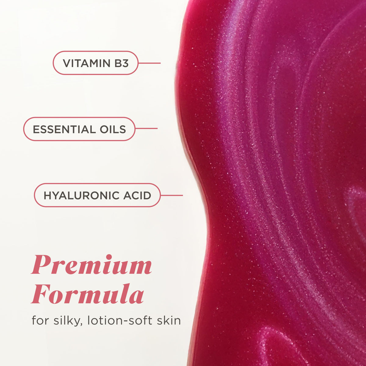 Caress gel pouring from bottle showing smooth consistency that spreads easily