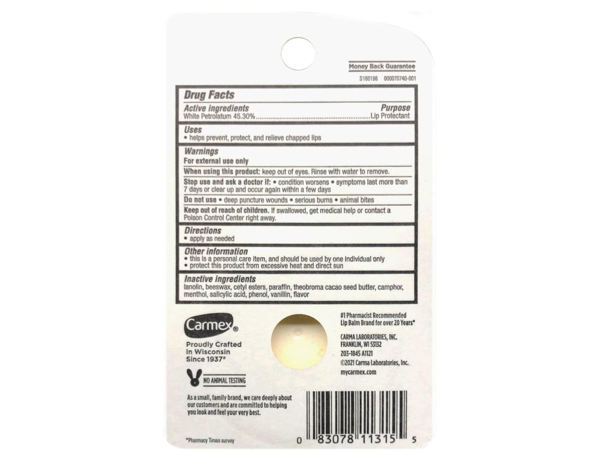 Carmex classic balm texture close-up displaying smooth, protective finish