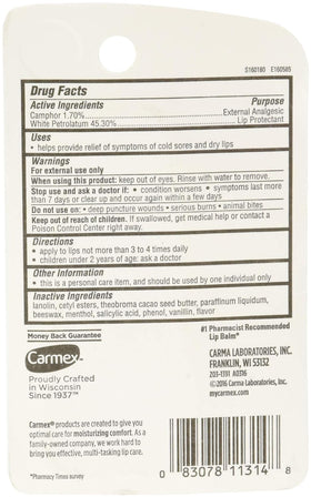 Carmex used outdoors on lips showing protection during cold or windy weather
