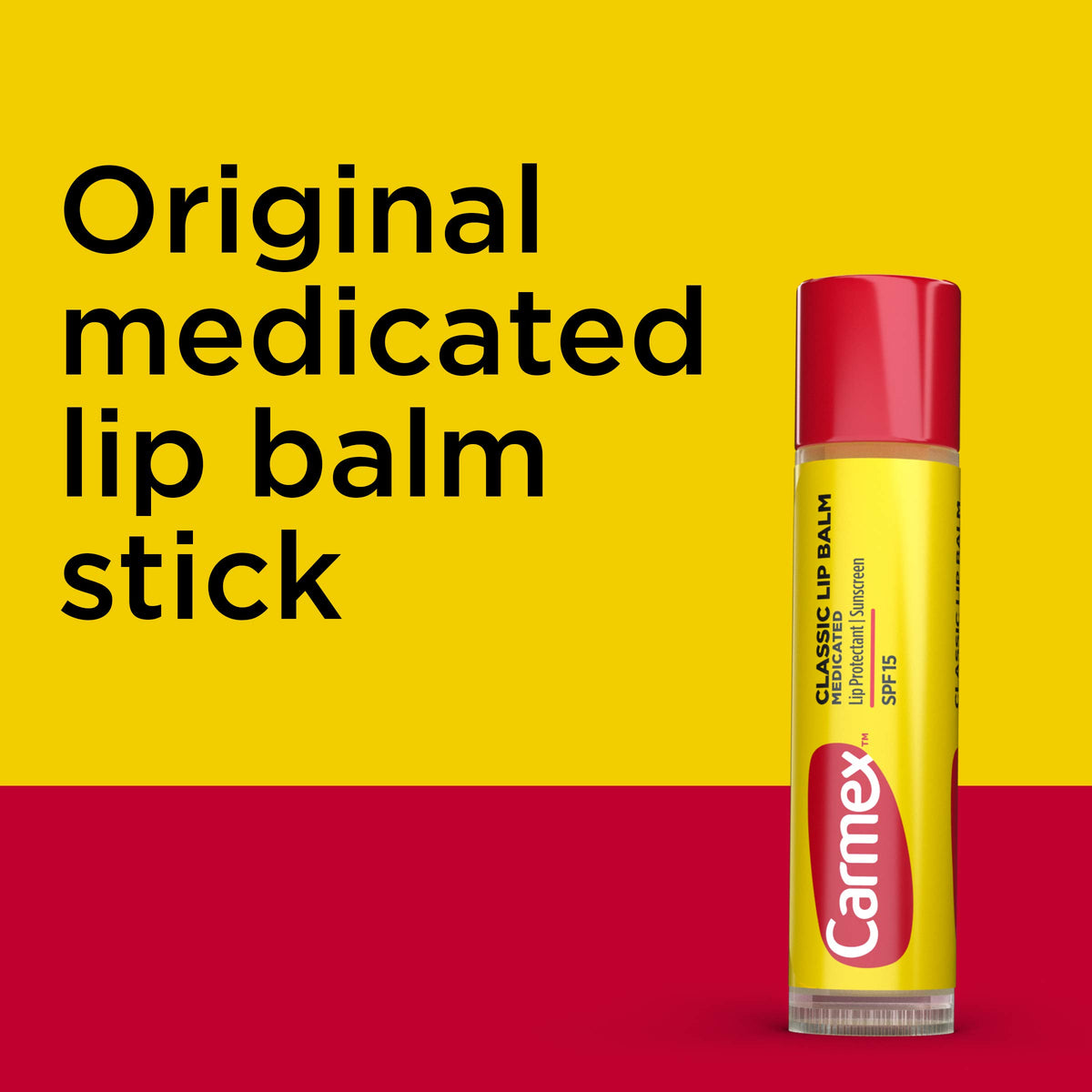 Carmex being applied outdoors to protect lips in sunny weather
