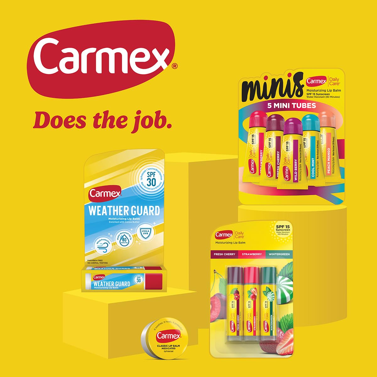 Carmex SPF 15 label detail indicating sun protection benefit