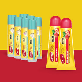 Carmex sticks close-up texture demonstrating smooth moisturizing finish