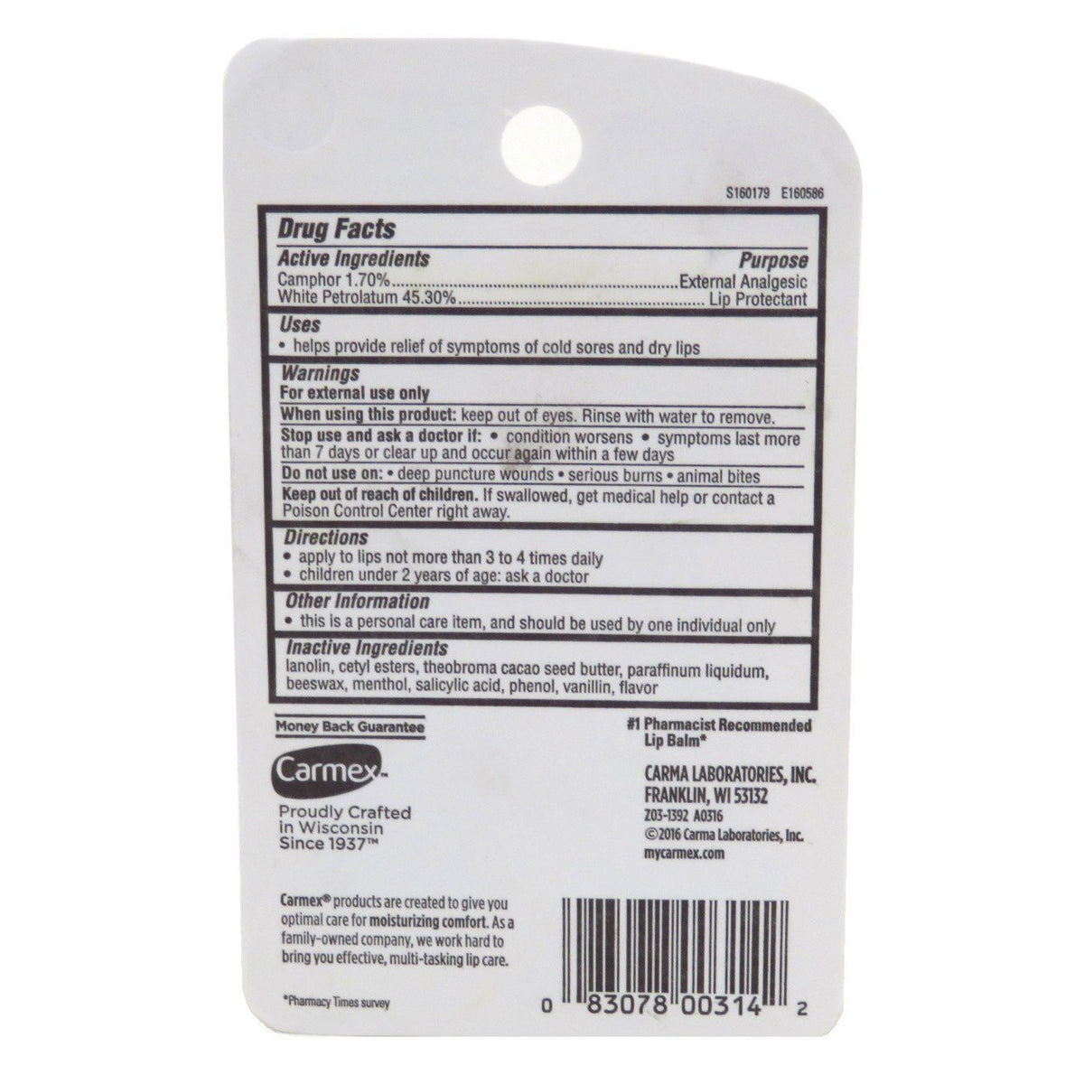Carmex balm texture close-up highlighting smooth cocoa butter finish