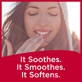 Carmex balm texture swatch showing smooth formula for softening lips