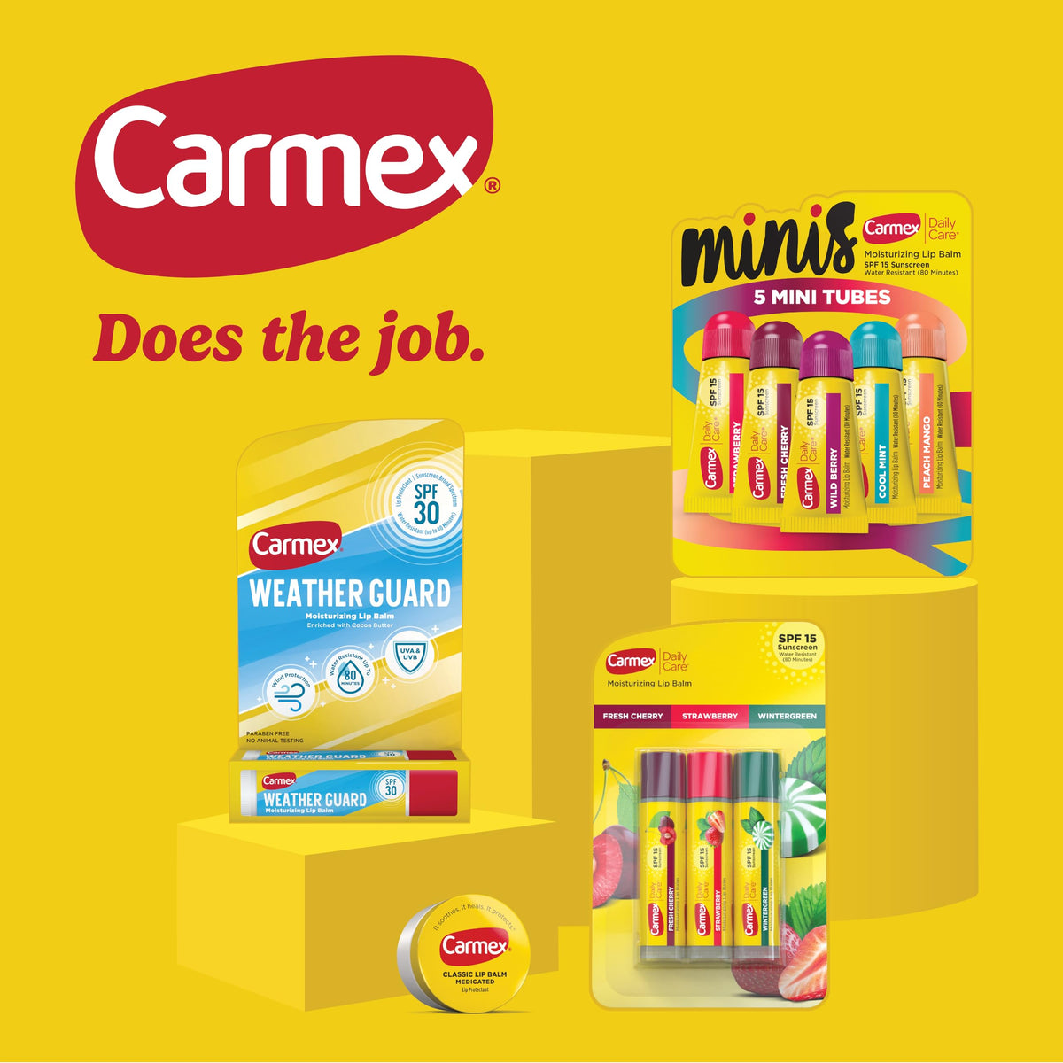 Carmex product texture swatch demonstrating creamy consistency and nourishing cocoa butter feel