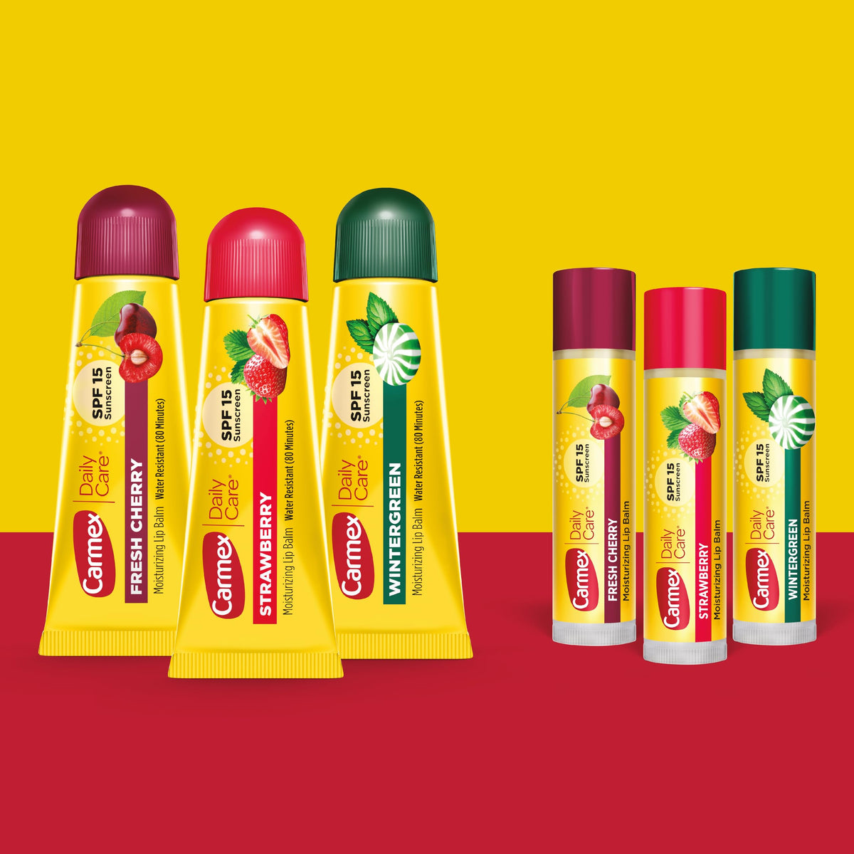 Carmex tube close-up highlighting applicator and hydrating formula