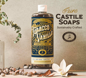 Carolina Castile natural oils ingredients display with olive and cocoa