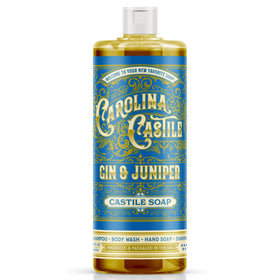 Carolina Castile Soap front label showing gin and juniper scent and organic badge