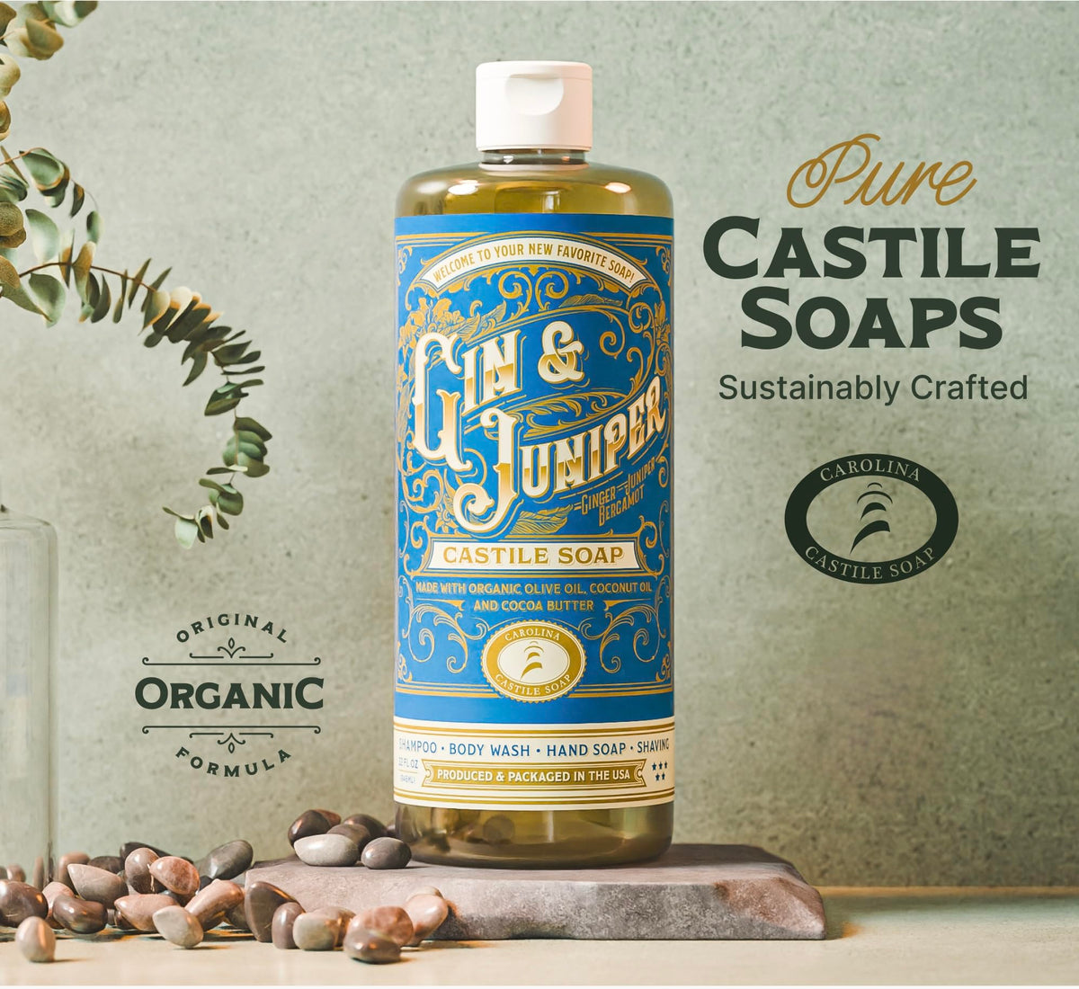 Carolina Castile Soap dispensing creamy lather showing easy pump use benefit