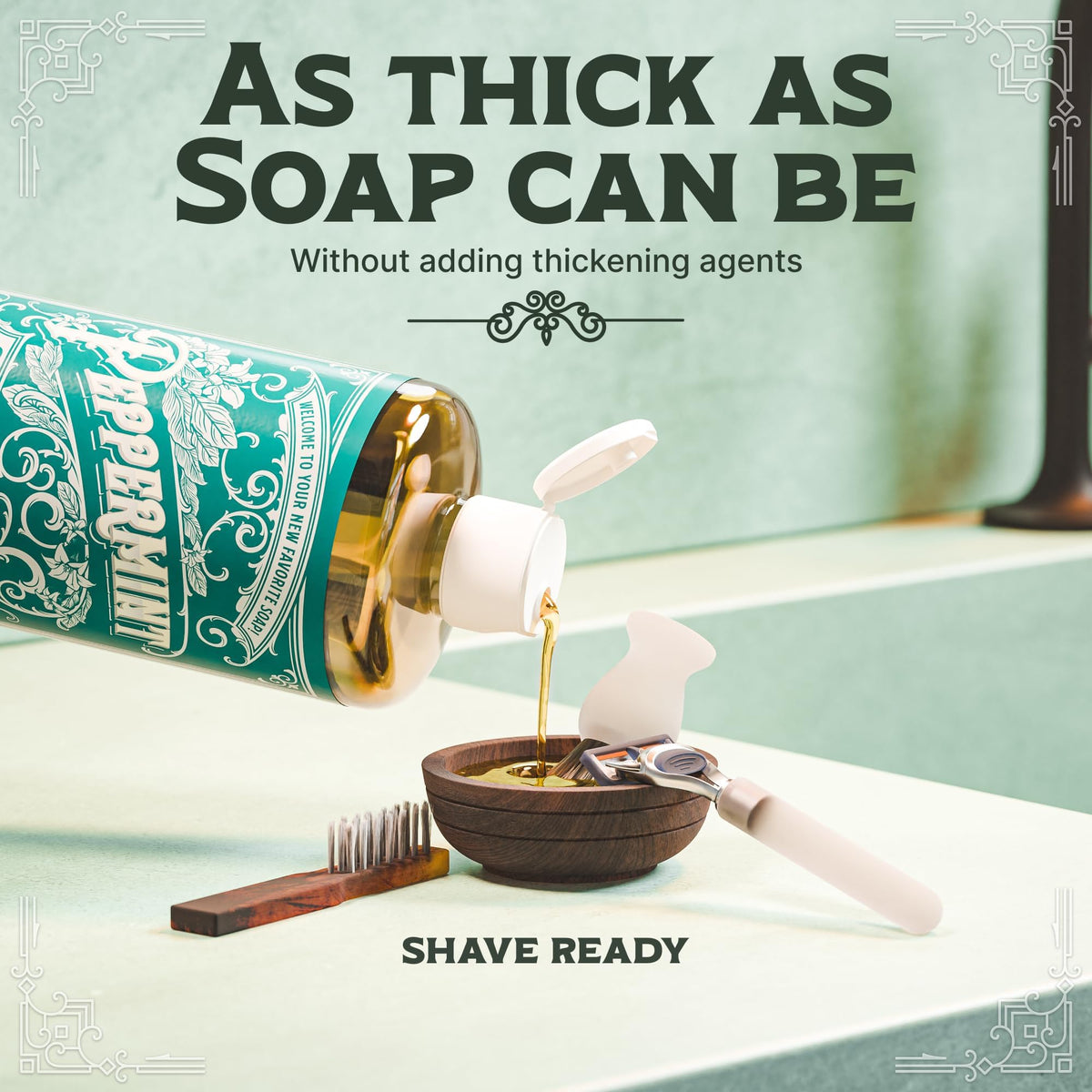 Pump dispenser filled from Carolina Castile Soap in bathroom, benefit: easy everyday use