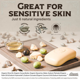 Carolina Castile Soap organic oil ingredients display highlighting moisturizing benefits