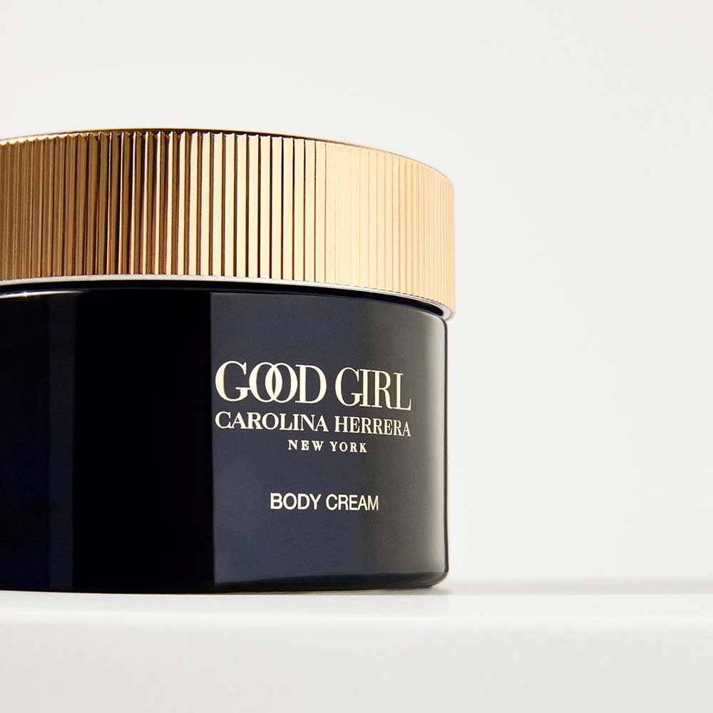 Carolina Herrera Good Girl cream paired with perfume bottle showing scent layering benefit