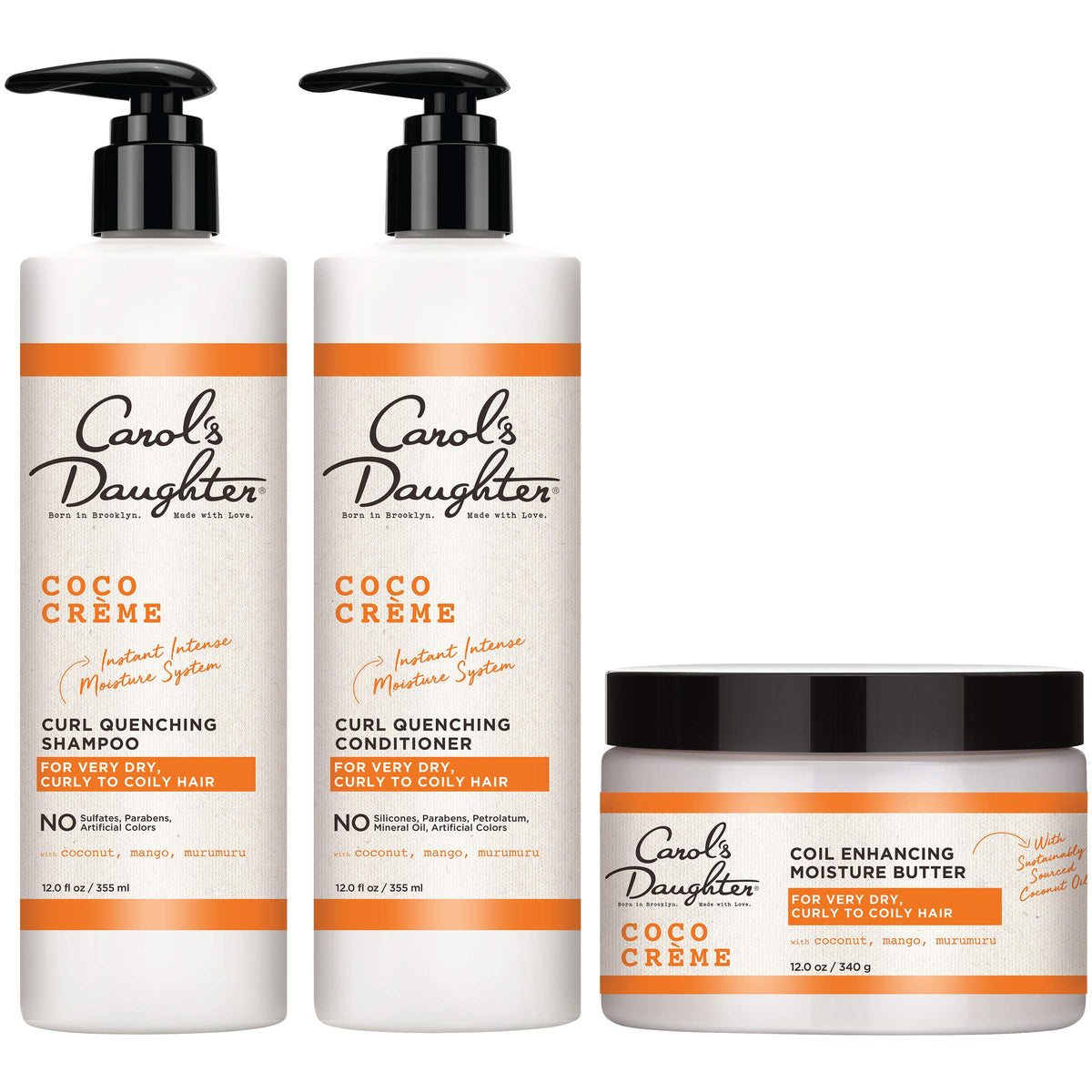 Carol's Daughter front packaging showing shampoo conditioner and butter with nourishing ingredients