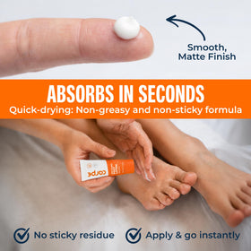 Carpe lotion drying on skin illustrating fast-dry comfort and no residue
