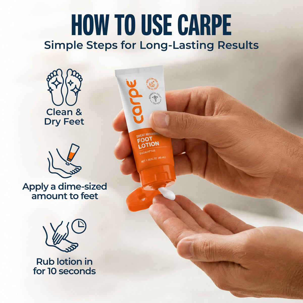 Carpe tube held in hand showing size and easy travel-friendly convenience