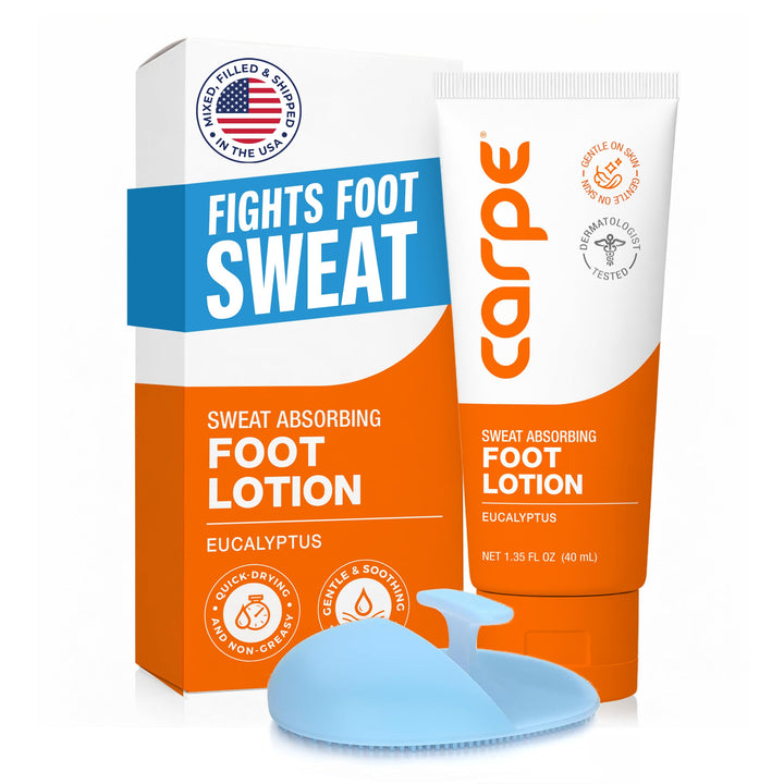 Carpe front tube showing product and clear branding, reduces foot sweat