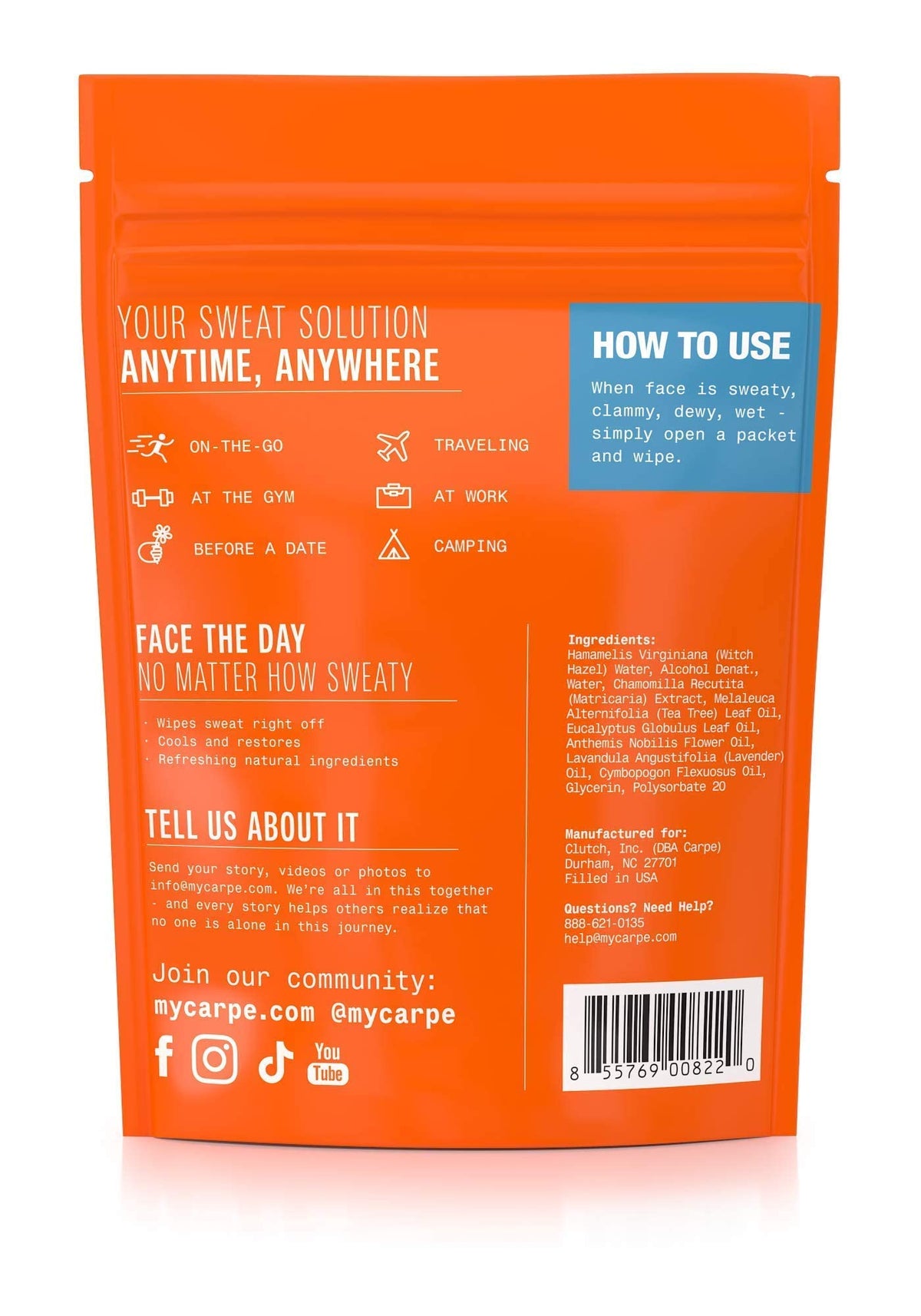 Carpe wipes next to phone showing size for convenient portability benefit