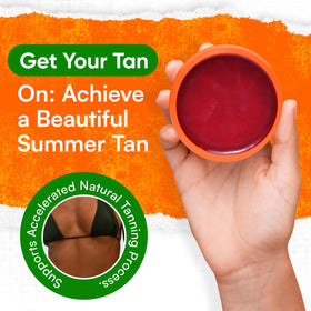Carrot Sun in beach setting showing lifestyle-ready hydrated tan