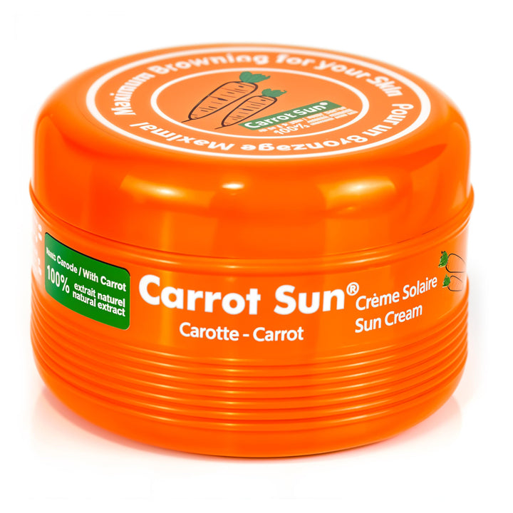 Carrot Sun front label showing product for even tanning