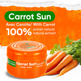 Carrot Sun ingredients label highlighting natural carrot oil benefit