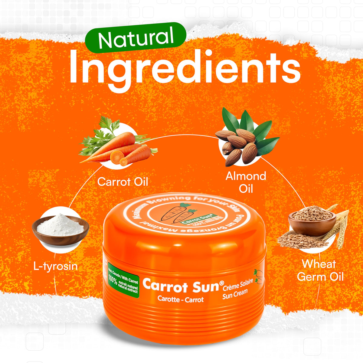 Carrot Sun bottle beside hand to show 350ml size and value
