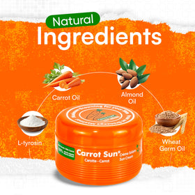 Carrot Sun bottle beside hand to show 350ml size and value
