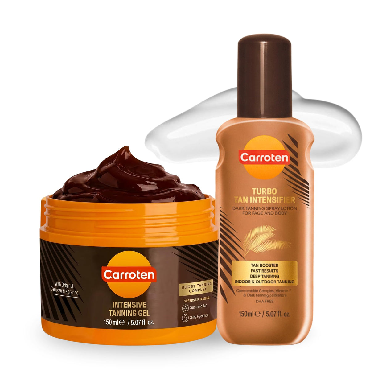 Carroten front packaging showing both 5 oz bottles and bronzing duo benefits