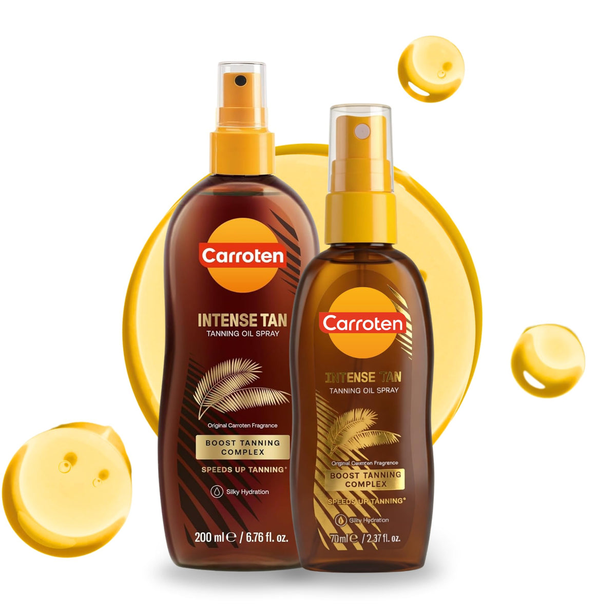 Carroten front packaging set showing both bottles and travel size for convenience